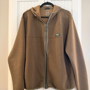 LL Bean Airlight Brown Quilted Knit Hooded Zip Front Pullover Sweater XXL